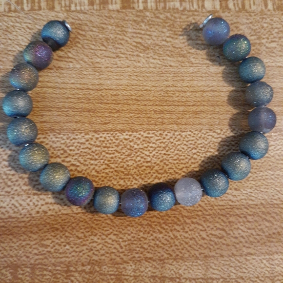 Handmade adjustable blue galaxy beaded wire bracelet - Picture 1 of 4